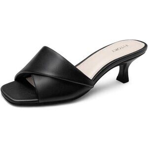 Women's Black Cross Band Comfortable Square Open Toe Dressy Low Heel Sandals